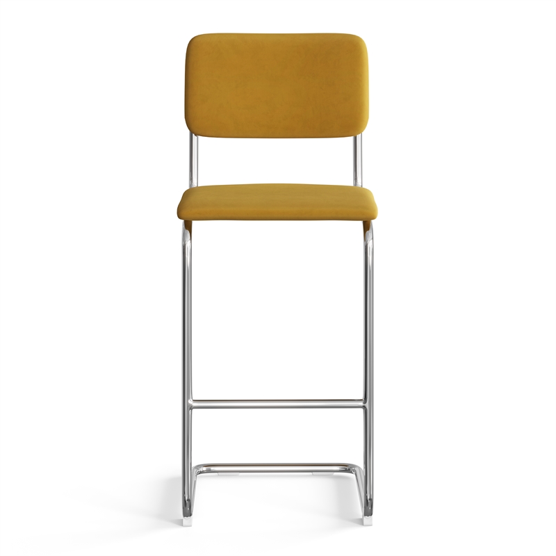 Pemberly Row Modern Velvet Bar Height Stool (Set of 2) in Gold