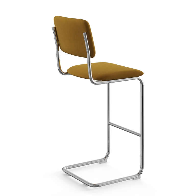 Pemberly Row Modern Velvet Bar Height Stool (Set of 2) in Gold