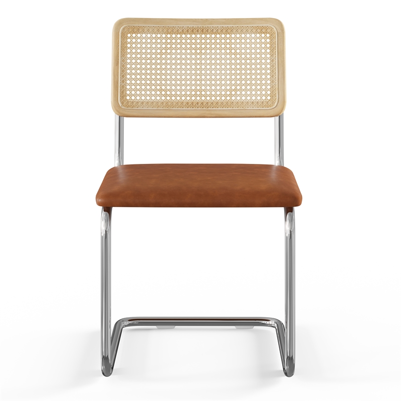 Pemberly Row Cane Back Vegan Leather Side Chair (Set Of 2) in Brown