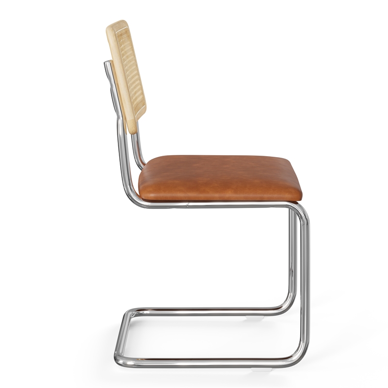 Pemberly Row Cane Back Vegan Leather Side Chair (Set Of 2) in Brown