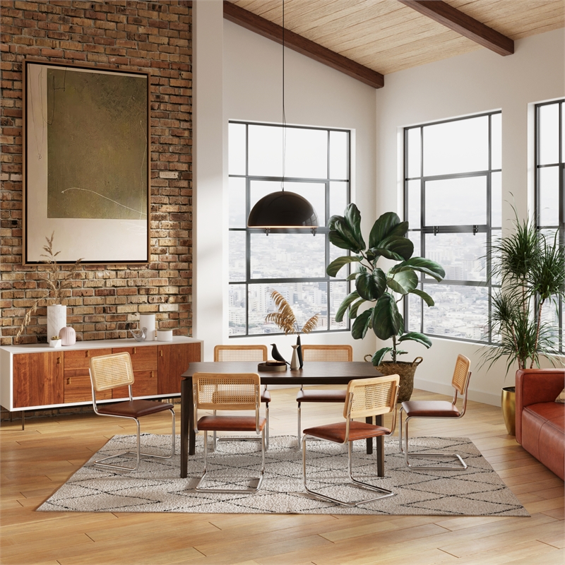 Pemberly Row Cane Back Vegan Leather Side Chair (Set Of 2) in Brown