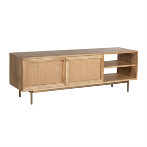 Pemberly Row Solid Wood with Natural Woven Cane TV Stand in Natural