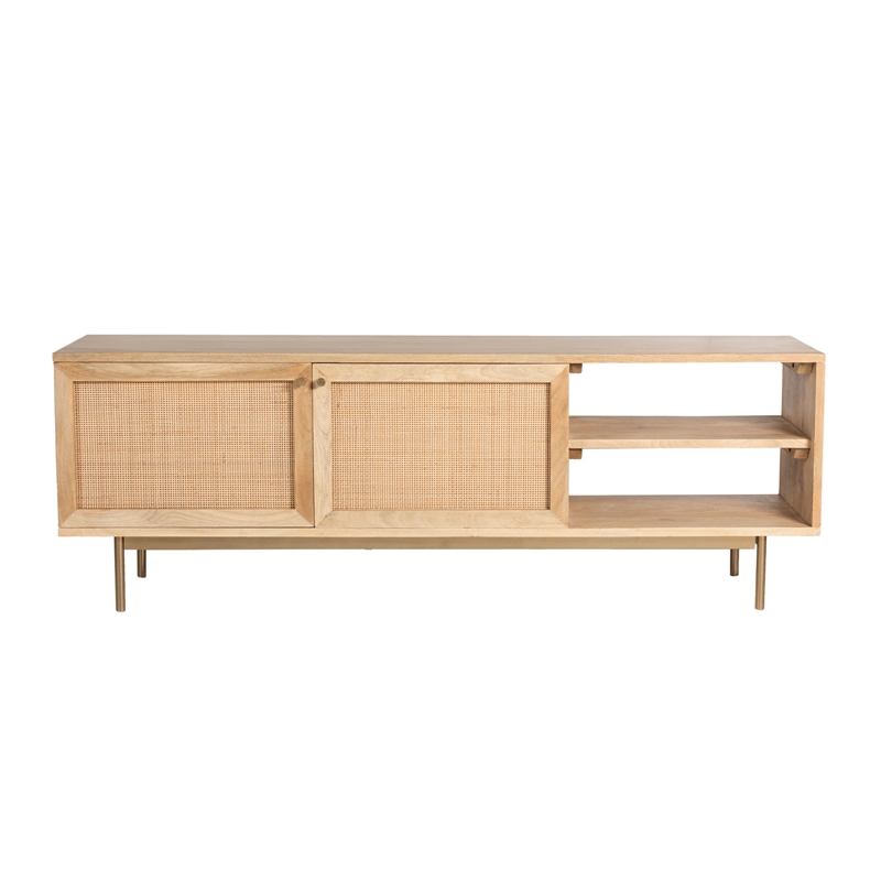 Pemberly Row Solid Wood with Natural Woven Cane TV Stand in Natural