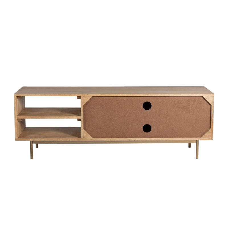 Pemberly Row Solid Wood with Natural Woven Cane TV Stand in Natural