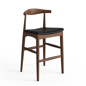 Pemberly Row Danish Design Vegan Leather Bar Height Stool in Walnut