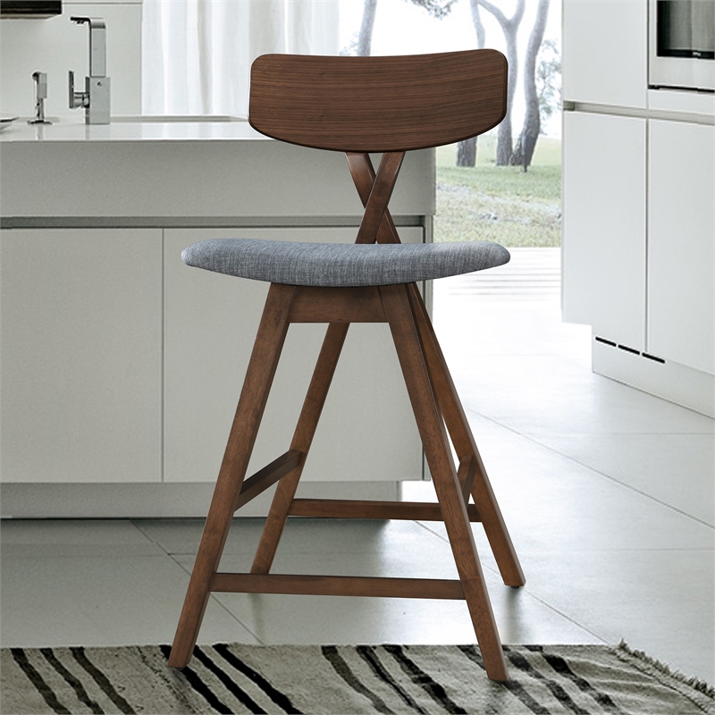 Pemberly Row Modern Counter Height Stools (Set of 2) in Walnut