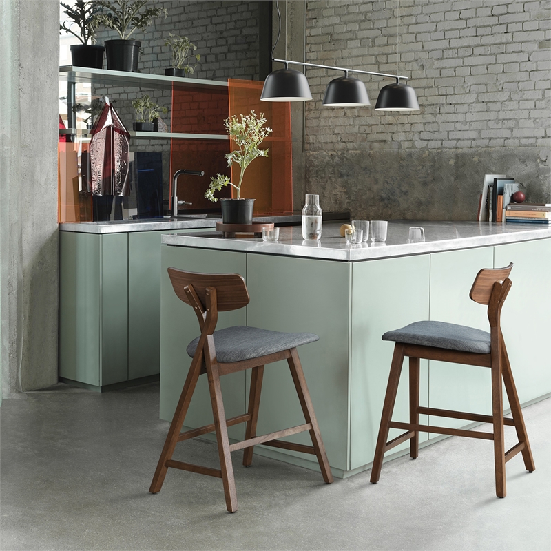 Pemberly Row Modern Counter Height Stools (Set of 2) in Walnut