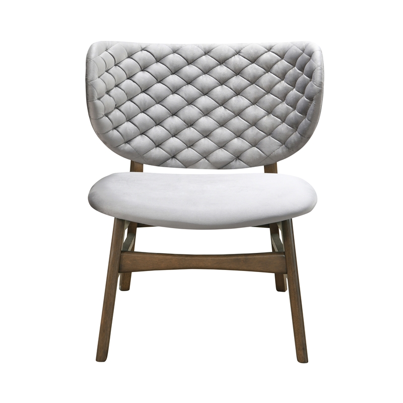 Pemberly Row Mid-Century Solid Wood Frame Lounge Chair in Gray