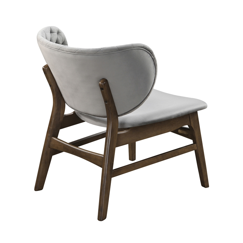 Pemberly Row Mid-Century Solid Wood Frame Lounge Chair in Gray