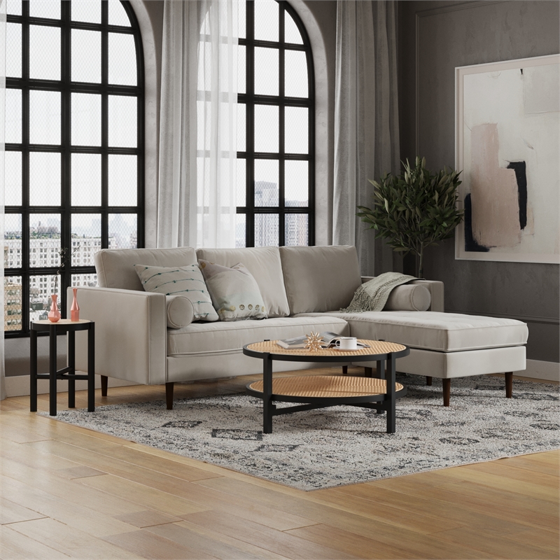 Pemberly Row Performance Velvet Reversible Sectional in Silver