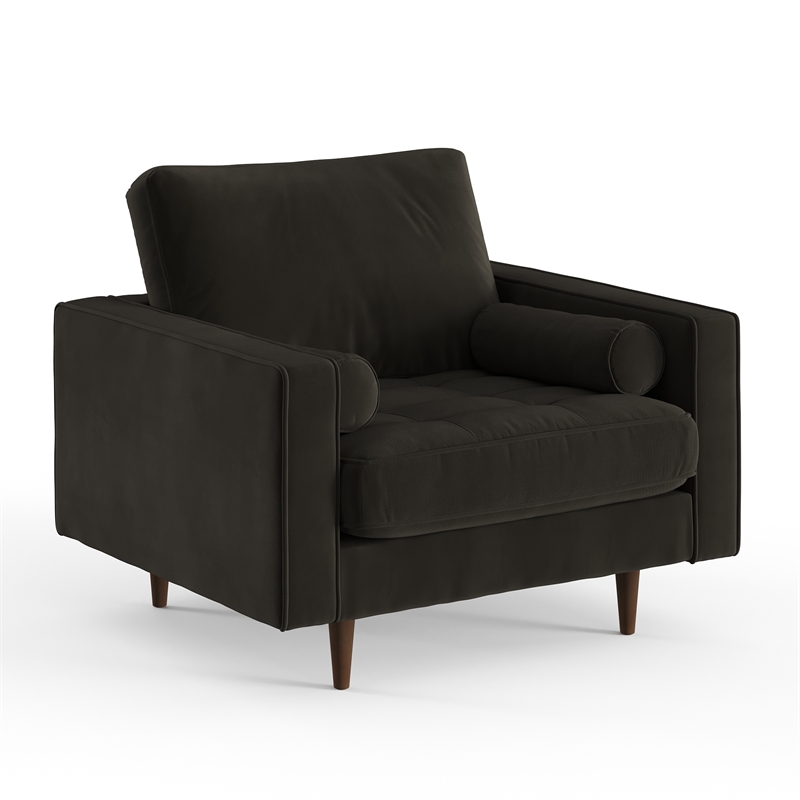 Pemberly Row Contemporary Performance Velvet Arm Chair in Smoke