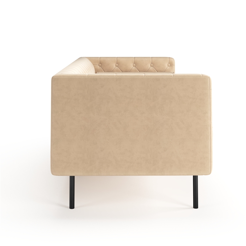 Pemberly Row Velvet Mid-Century Contemporary Velvet Sofa in Sand