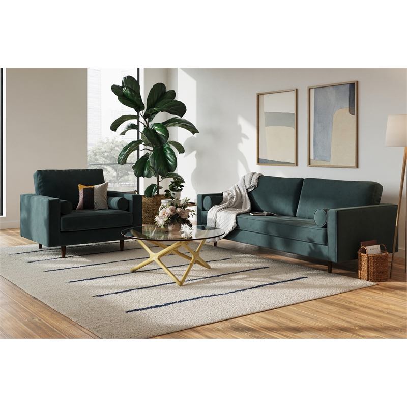 Pemberly Row Modern / Contemporary Performance Velvet Sofa in Ocean