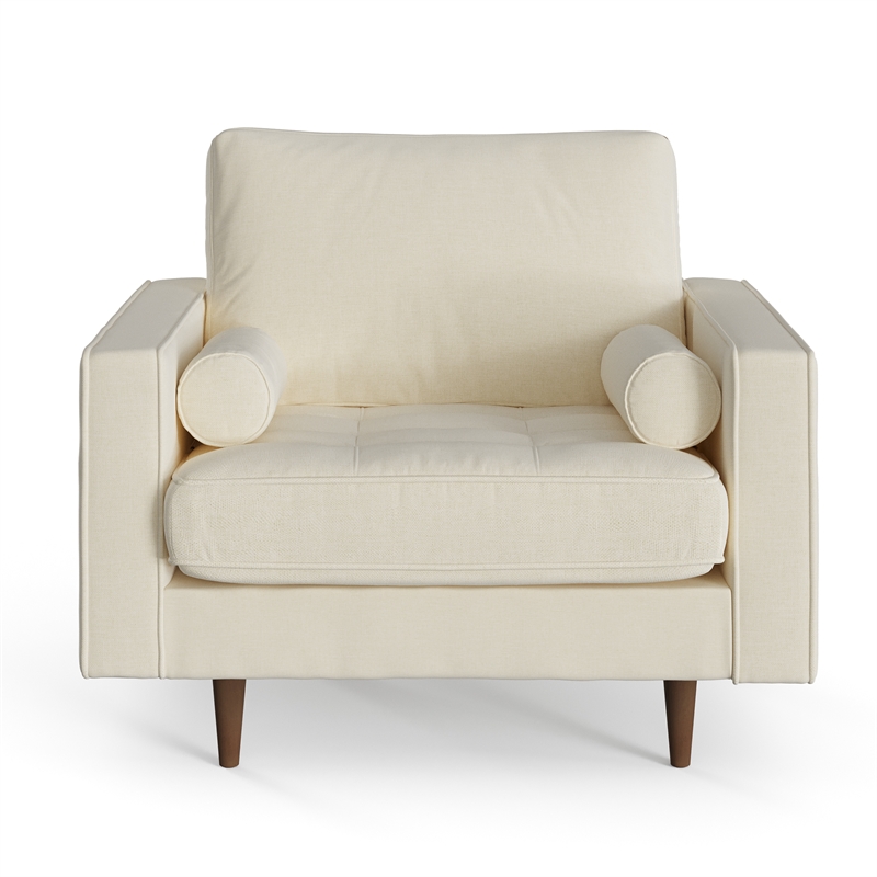Pemberly Row Contemporary Upholstered Fabric Arm Chair in Beige