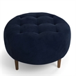 Pemberley Row Performance Velvet Blue Ottoman Round Button-Tufted 31.5
