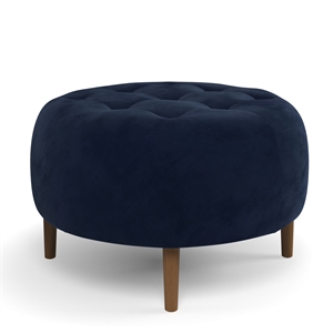 Pemberley Row Performance Velvet Blue Ottoman Round Button-Tufted 31.5&quotW x 20&quotD x 17.5&quotH Unassembled