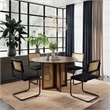 Pemberly Row Modern Round Dining Table with Cane Base in Walnut