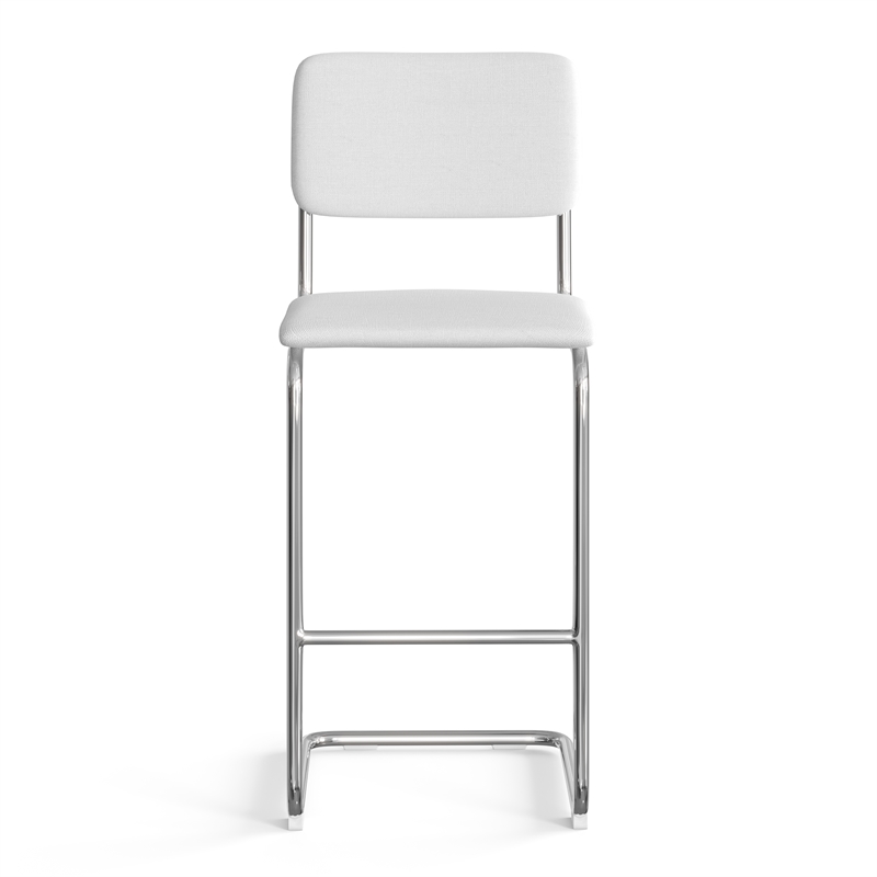 Pemberly Row Modern Fabric Bar Height Stool (Set of 2) in White