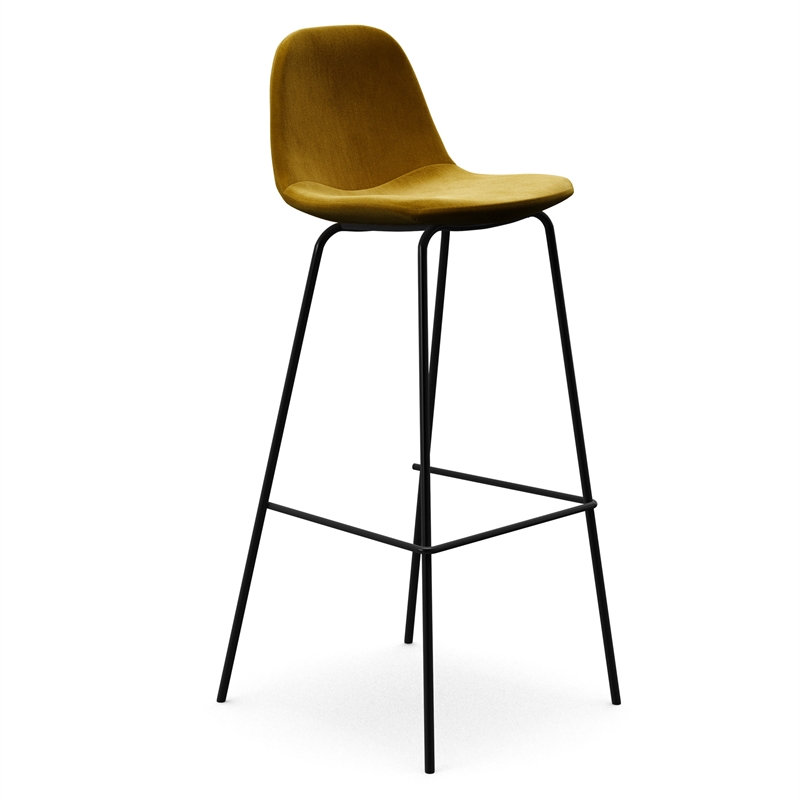 Pemberly Row Modern Velvet Bar Height Stools (Set of 2) in Gold