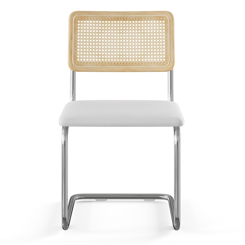 Pemberly Row Cane Back Fabric Side Chair (Set Of 2) in White