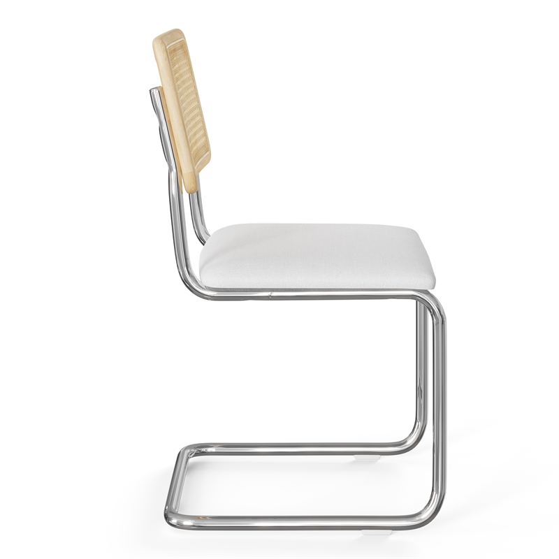 Pemberly Row Cane Back Fabric Side Chair (Set Of 2) in White