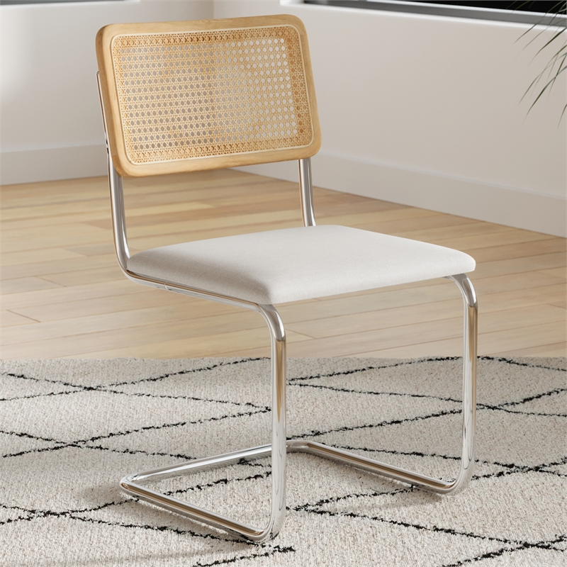 Pemberly Row Cane Back Fabric Side Chair (Set Of 2) in White