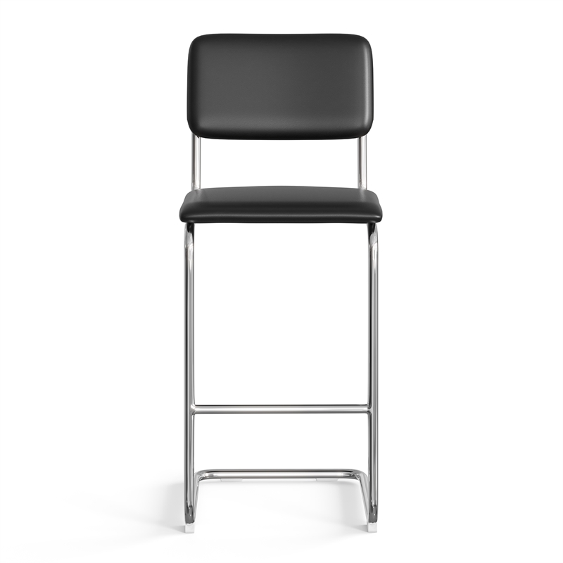 Pemberly Row Vegan Leather Bar Height Stool (Set of 2) in Black
