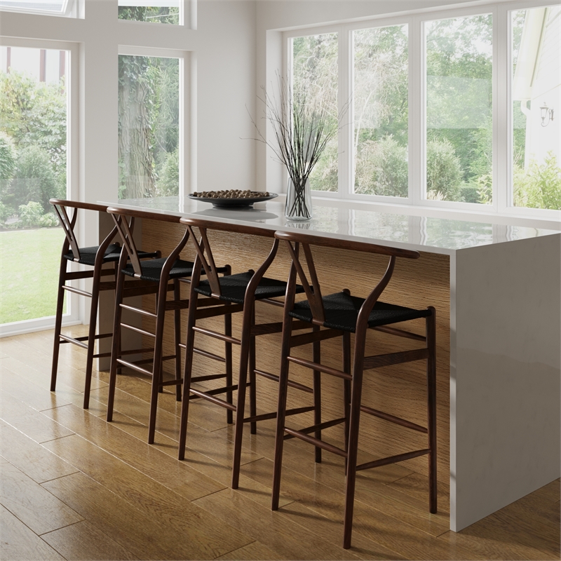Pemberly Row Danish Design Bar Height Stool in Walnut and Black