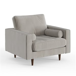 Pemberly Row Contemporary Performance Velvet Arm Chair in Silver