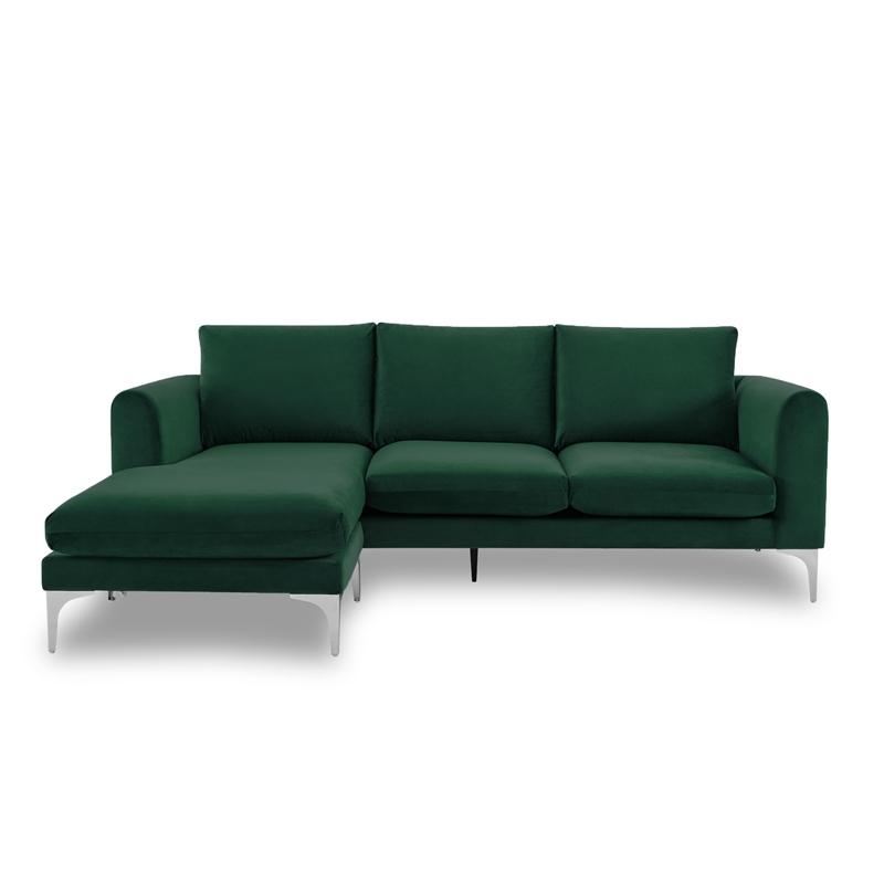 Pemberly Row Contemporary Velvet Reversible Sectional in Emerald