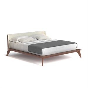 Pemberly Row Modern Walnut Curved Upholstered King-Size Bed in Walnut