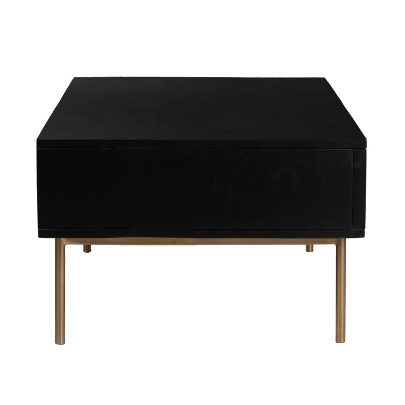 Pemberly Row Solid Wood with Natural Woven Cane Coffee Table in Black