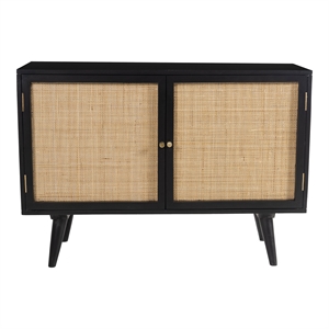 Pemberly Row Two-Door Solid Wood with Natural Cane Sideboard in Black
