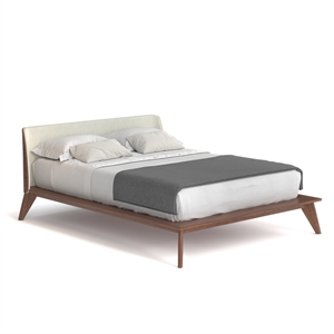 Pemberly Row Modern Walnut Curved Upholstered Queen-Size Bed in Walnut