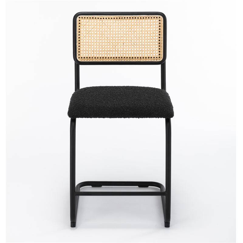 Pemberly Row Cane Back Boucle Counter Height Stool (Set Of 2) in Black