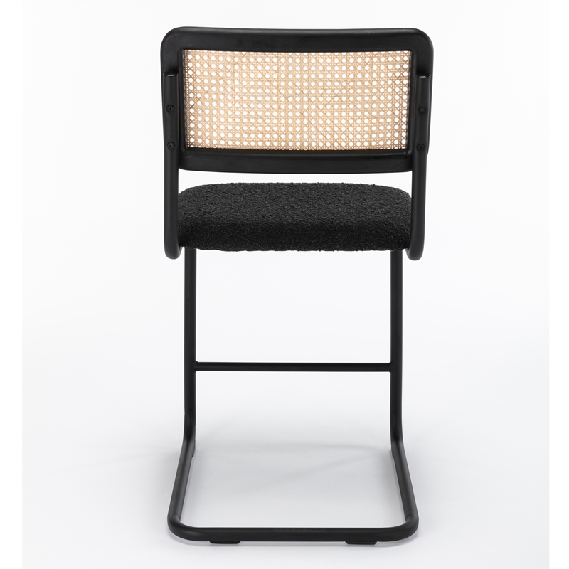 Pemberly Row Cane Back Boucle Counter Height Stool (Set Of 2) in Black