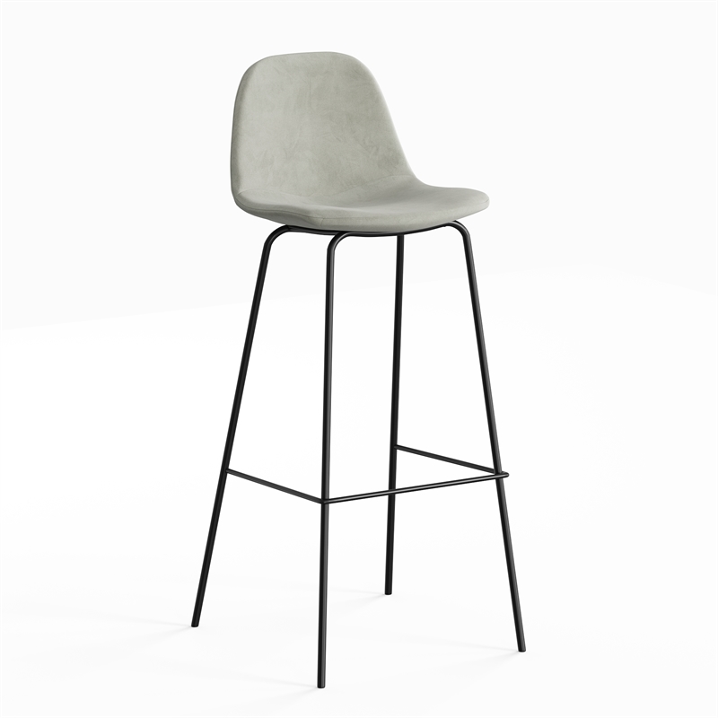 Pemberly Row Performance Velvet Bar Height Stools (Set of 2) in Silver