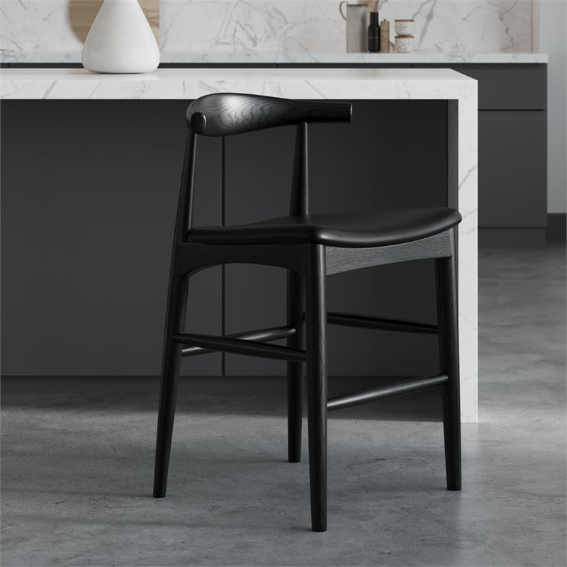 Pemberly Row Danish Design Vegan Leather Counter Height Stool in Black