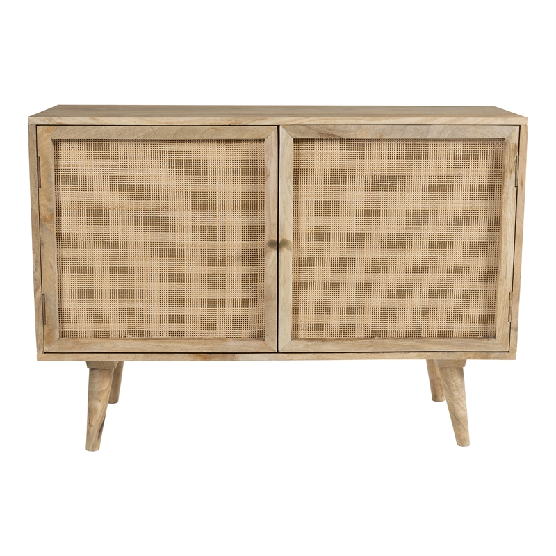 Pemberly Row Two-Door Solid Wood with Natural Cane Sideboard in Natural