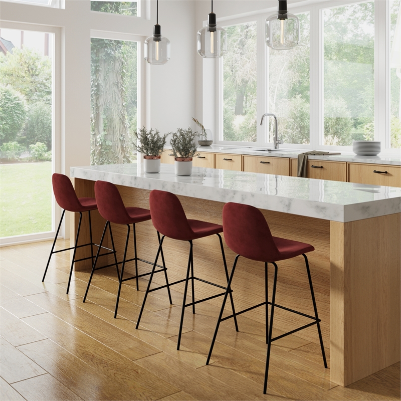 Pemberly Row Velvet Performance Counter Height Stools (Set of 2) in Red