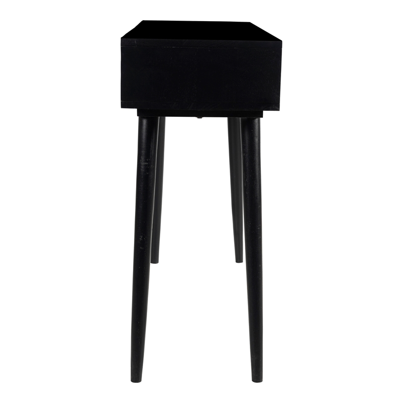 Pemberly Row Solid Wood with Natural Woven Cane Two-Drawer Desk in Black