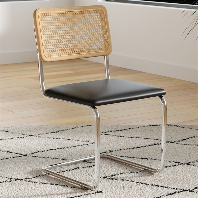 Pemberly Row Cane Back Fabric Side Chair (Set Of 2) in Black and Midnight