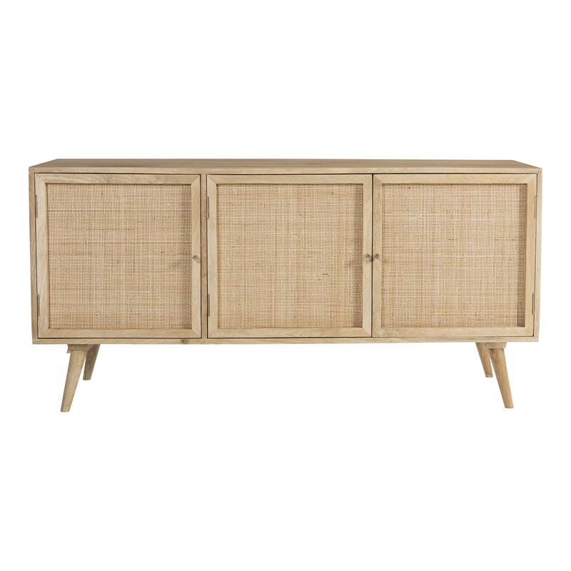 Pemberly Row Three-Door Solid Wood with Natural Cane Sideboard in Natural