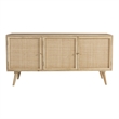 Pemberly Row Three-Door Solid Wood with Natural Cane Sideboard in Natural