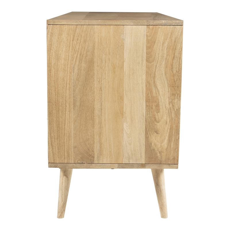 Pemberly Row Three-Door Solid Wood with Natural Cane Sideboard in Natural