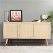 Pemberly Row Three-Door Solid Wood with Natural Cane Sideboard in Natural