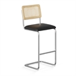 Pemberly Row Cane Back Vegan Leather Bar Height Stool (Set of 2) in Black