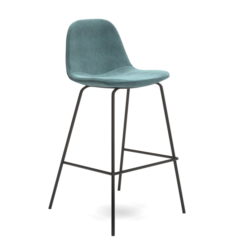 Pemberly Row Velvet Performance Counter Height Stools (Set of 2) in Ocean