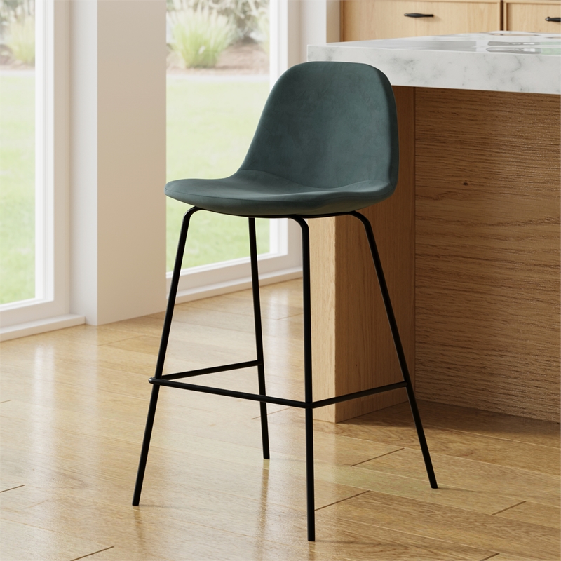 Pemberly Row Velvet Performance Counter Height Stools (Set of 2) in Ocean