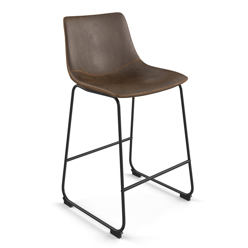 Pemberly Row Counter Height Stool with Black Frame (Set of 2) in Dark Wood